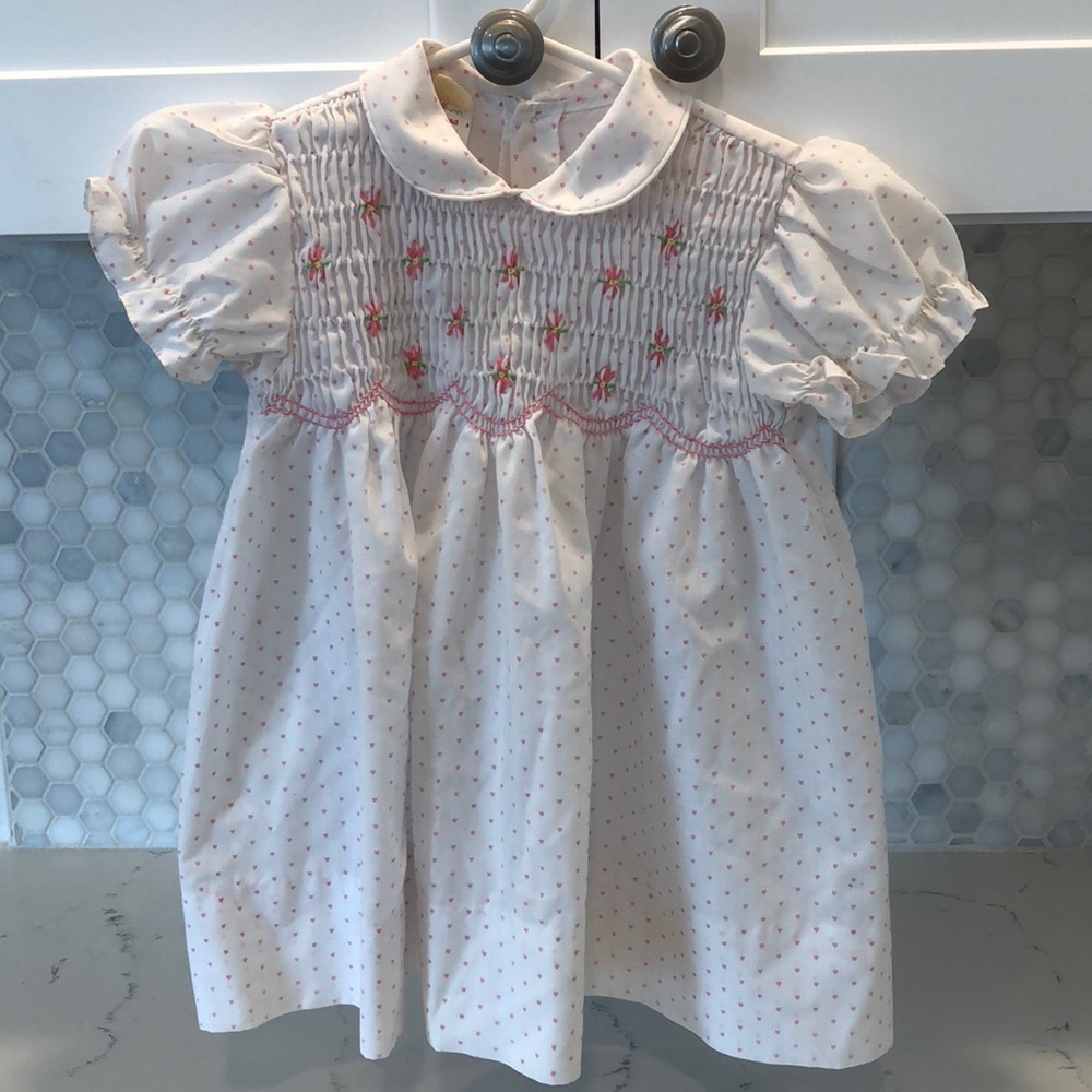 Vintage smock girls dress 2t pink & white